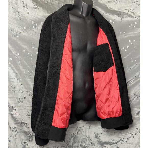 Ripndip Ignite Black Sherpa Jacket XL Pockets Red Lined Kitty Cat Flame Full Zip - Picture 5 of 10